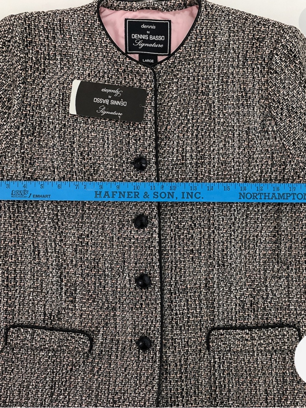 dennis basso Tweed Black and White Blazer with Pink Lining